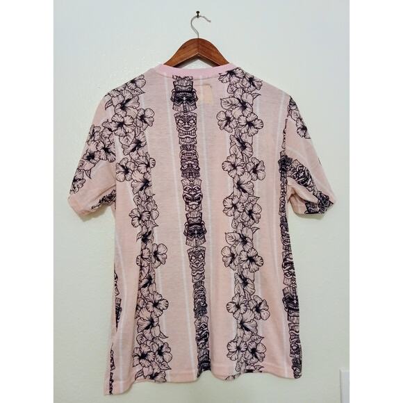 Good Vibes by Drill Clothing Co Hawaiian Tiki Hibiscus Pink Graphic T Shirt SZ L - Picture 2 of 6